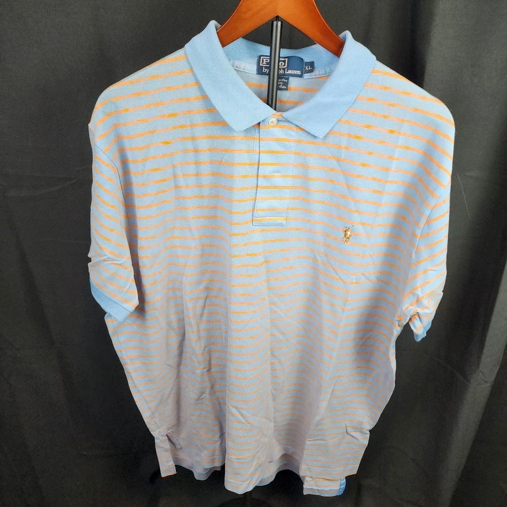 Polo Ralph Lauren Blue‎ With Orange Stripes Size XL 100% Cotton